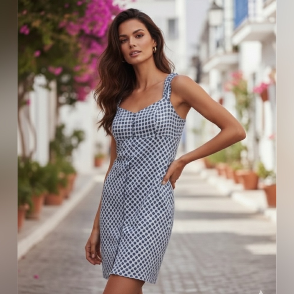 [JUST IN] NWT MADEWELL Patterned Button Down Mini Dress Soft Blue Sz 6 - Picture 11 of 12